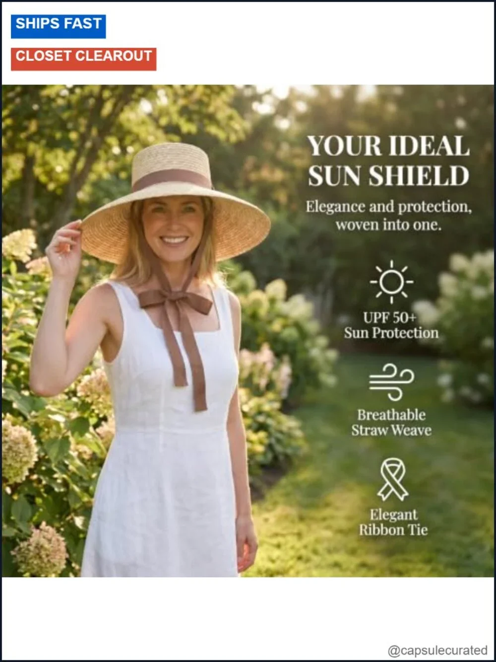 Women Straw Sun Hat Wide Brim UPF 50+ Chin Strap Beach UV Protection Adjustable